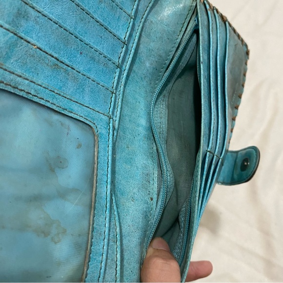 Wallet Pocketbook Embroidered Cherry Tree Turquoise Blue Imperfect Used - Picture 3 of 8